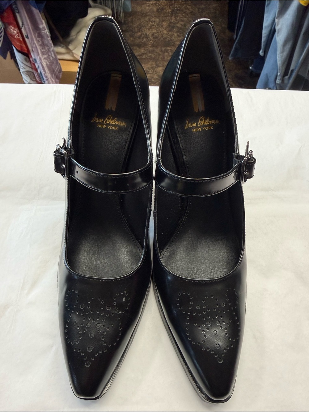 Sam Edelman Aleksa Black Leather Western Mary Jane Heels Size 8